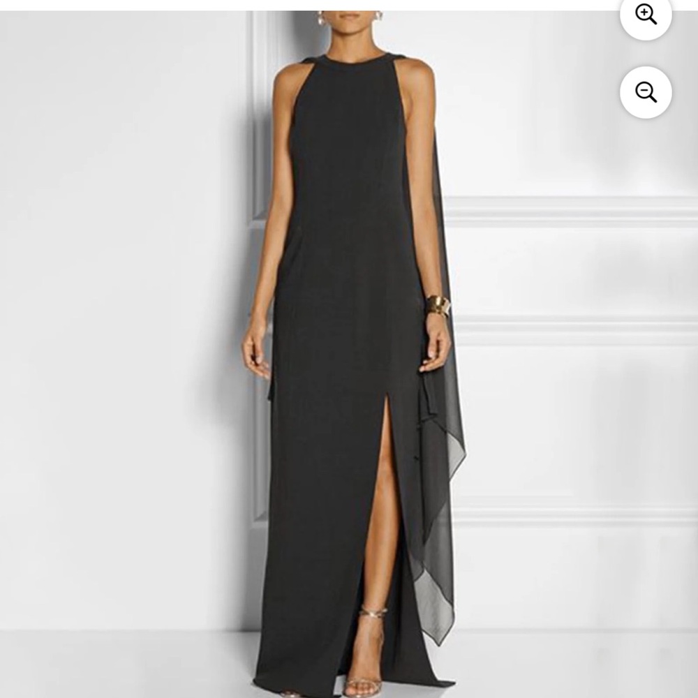 Elegant Black Evening Gown with Cape Sleeves - Size L - Picture 2 of 4